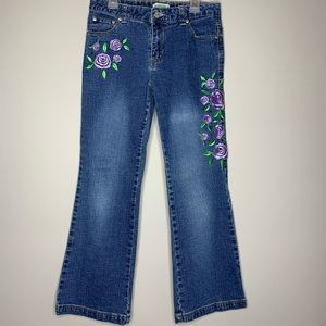bootcut embroidered purple rose jeans
